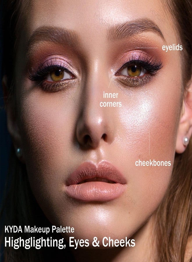 كيدا باليت إضاءة العيون والخدود من كيدا، 4 ألوان، باليت مكياج 4 في 1، حجم كامل يشمل برونزر، هايلايتر، أحمر خدود، وظلال عيون، مكياج تحديد ملامح الوجه، 0.804 أونصة - Image 2